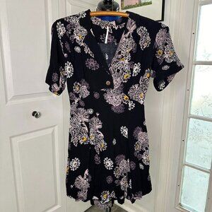 Free People Bohemian Black Hawaii Mini Dress Floral Size Small A Line
